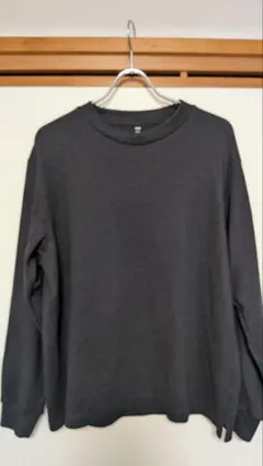 ユニクロ ソフトニットフリースクルーネックT L ダークグレー