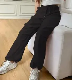 SHEIN ドローストリング ウエスト ロングパンツ、カーゴパンツ ブラック