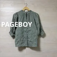 PAGEBOY★ボリューム袖 五分袖 シャツ ブラウス 2way しわ加工