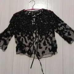 bl-nk LONDONビーズ装飾 黒メッシュボレロ