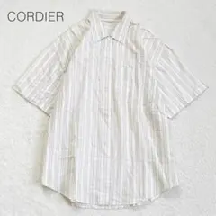 【コルディア】ストライプ柄シャツ 半袖 オーバーサイズ 綿100 ナチュラル Lのサムネイル