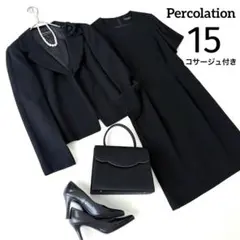 美品✨Percolation ブラックフォーマル 大きいサイズ15 コサージュ付