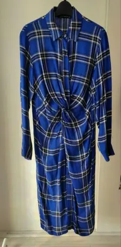 ZARA　チェック柄　ブルー　ワンピース　S