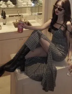 amerge check flare corset onepiece - メルカリ