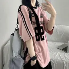 ナンバリング 半袖Tシャツ ピンク オーバーサイズ