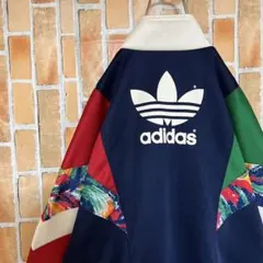 351adidasアディダストレフォイルビッグプリント総柄刺繍トラックジャケット