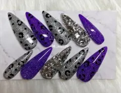 ヒョウ柄グリッターネイルチップ10個セット