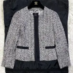 【美品✨】23 区 ミックスツイード ノーカラージャケット 白 黒 36