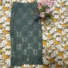 ☆clear☆ミントグリーン 花柄 レース タイトスカート（綺麗めシルエット）