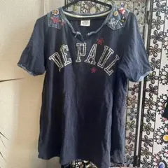 刺繍入り 半袖Tシャツ デニム切り替えのサムネイル