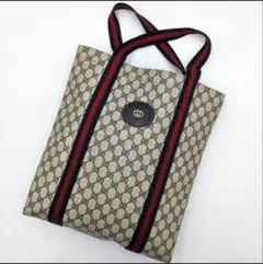 美品✨オールドグッチ　縦型トートバッグ　シェリーライン　A4 B4 大容量