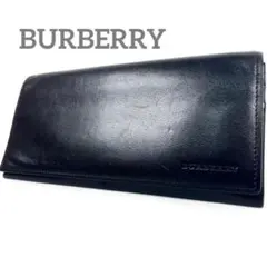 バーバリー　長財布　本革　ロゴ型押しエンボス　シンプル　ノバチェック　ブラック
