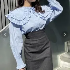 NICE CLAUP フリル付きシャツライトブルー