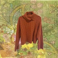 オレンジ ケーブルニット タートルネック XL GU