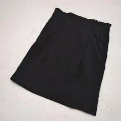ヘザー　ひざ丈スカート M 黒　無地 ウエスト ギャザー　ベロア風 スカートのサムネイル