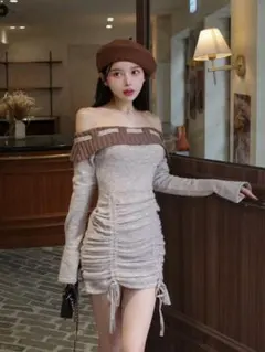 Darich オフショルステッチニットミニワンピース BEG FL