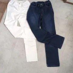 2枚セット　GU☆ホワイト・ダークブルーロングパンツセット　140