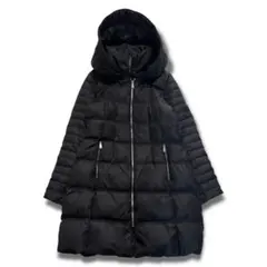 美品 DKNY ダウンコート ミドル M レディース フード付 二重ジップ 黒