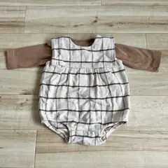 petit main チェック柄ロンパース 70