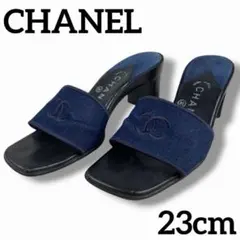 良品 CHANEL 穆勒鞋 涼鞋 高跟鞋 COCO標誌 牛仔布 標誌 36