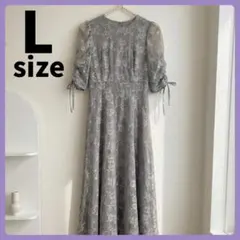 【新品】オケージョンドレス／L／グレー／バックリボン／ロングワンピース／結婚式のサムネイル