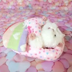 ♡09♡はむにぎり用寝具♡ふわふわベッド・掛け布団・ハートクッション3点セット♡