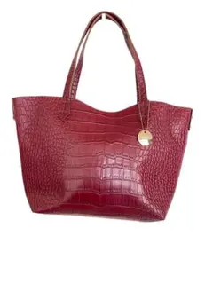 値下げ！赤 クロコダイル風トートバッグ　リバーシブルペイズリー