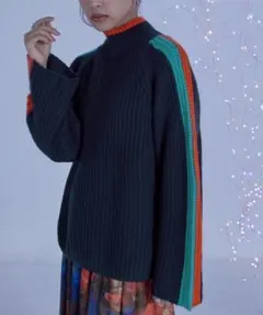 miette 配色ラインハイネックニット