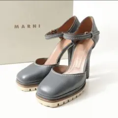 【美品】マルニ レザー 厚底 アンクルストラップ パンプス グレー 箱付き 37のサムネイル