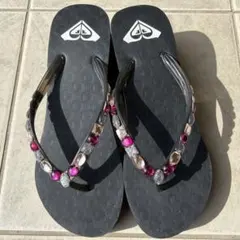 ROXY ビーズ付きビーチサンダル　ウェッジソール　Mサイズ