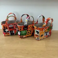 ラスト！ミニトートバッグ☆ハロウィン柄6点☆ハンドメイド☆布バスケット☆小物入れ