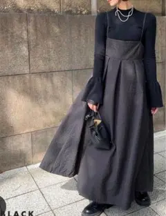 秋 ブラック黒　人気　ジャガード　キャミワンピース　Mサイズ