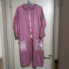 ピンク フード付き着物リメイクコート