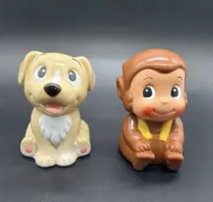 【昭和レトロ】JA貯金 ★ 貯金箱 　2個セット！（犬 ＆ 猿） ノベルティのサムネイル