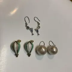 ピアス3点セット ロペピクニック気球 / コットンパール / カクテルグラス