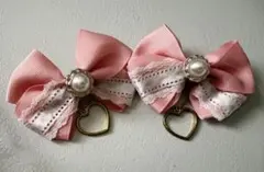 ピンクリボンパールヘアピン 女の子 ヘアゴム 量産型 ロリータ