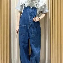 サマンサモスモス デニム/花柄アソートサロペットパンツ(ブルー)