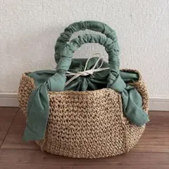 Ray BEAMS かごバッグ ナチュラル/グリーン