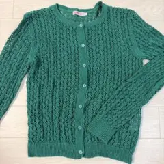 CathKidston グリーン ラメ入り　花ボタン付　カーディガンのサムネイル