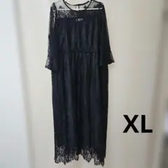 レースレディース　XL　パーティードレス　ブラック　クロ　七分袖のサムネイル