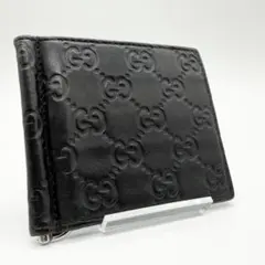 グッチ マネークリップ 二つ折り財布 GG シマ レザー 170580 ブラック