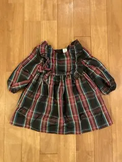 【美品】GAP チェック柄フリルワンピース 95cm 2才前後 クリスマス柄