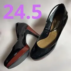 ストロベリーフィールズ エナメル パンプス 黒×赤 24.5 日本のサムネイル