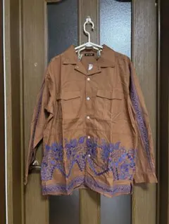 お値下げ メンズ Amina チャイハネ ブラウン刺繍シャツ