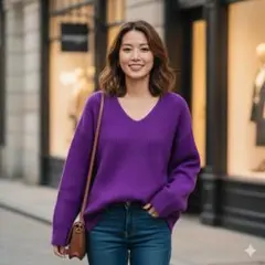 アダムエロペ　ニット　ウール　紫　ゆったり　セーター