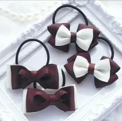 (24)ミルクチョコレート 4点セット ヘアゴム♡ ハンドメイド 茶 白 リボン