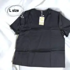 【新品】黒 Vネック Tシャツ シンプル 無地 半袖 トップス L サテン