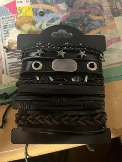 ブラックレザー ブレスレットセット