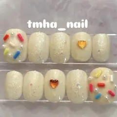 【チップ3種類から】お菓子ネイル/ホワイトラメ/ベリーショート/かわいい系