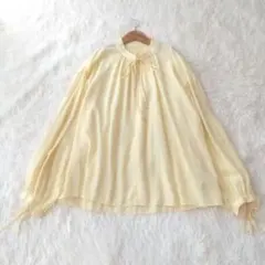 Spick&Span シアー ブラウス スタンドカラー リボン イエロー フリー